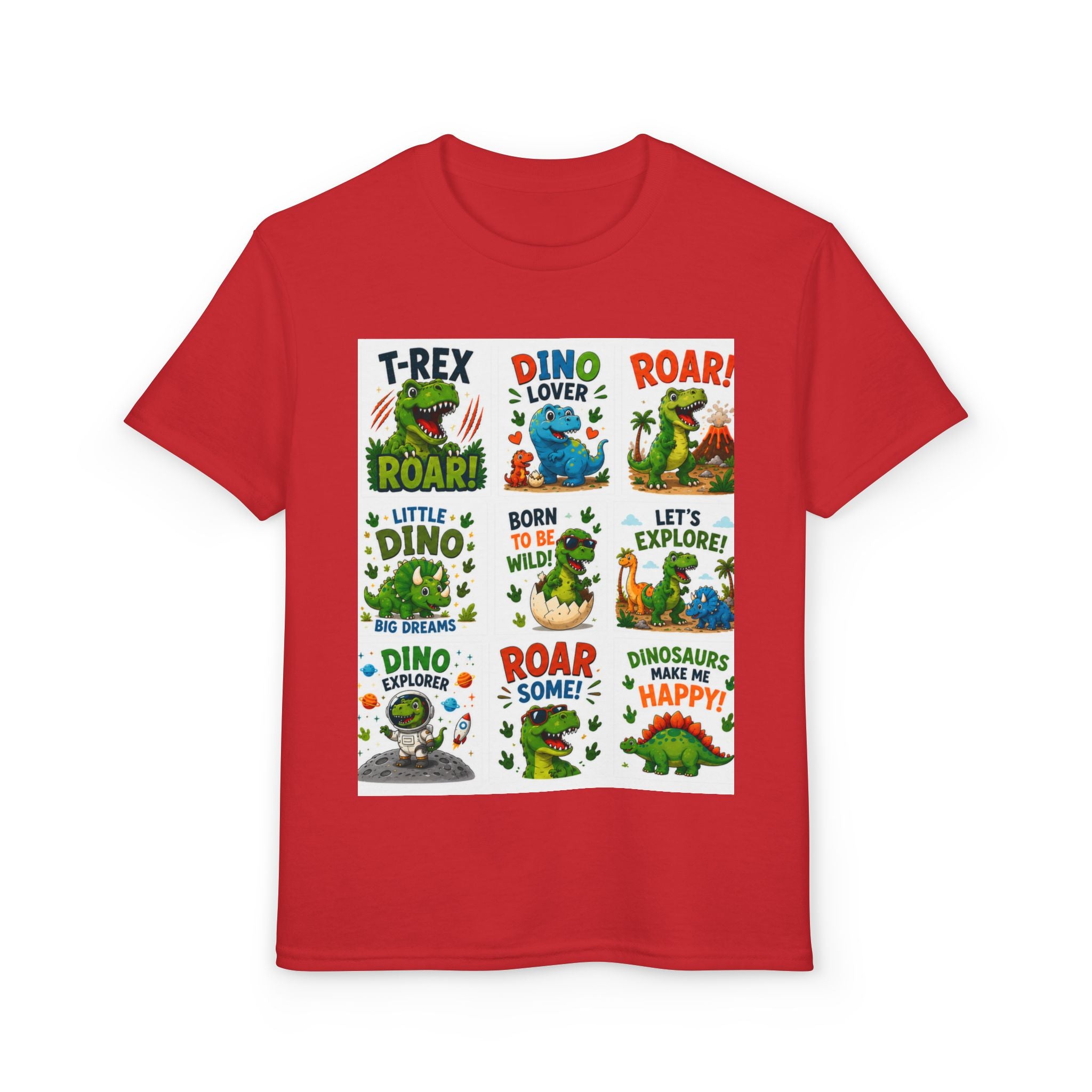 Kids Dinosaur T-Shirt — Cute Dino Quotes & Cartoon Grid Design