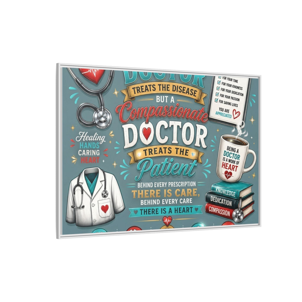 Framed Canvas Print — 'A Great Doctor Treats the Patient' Medical Tribute Wall Art