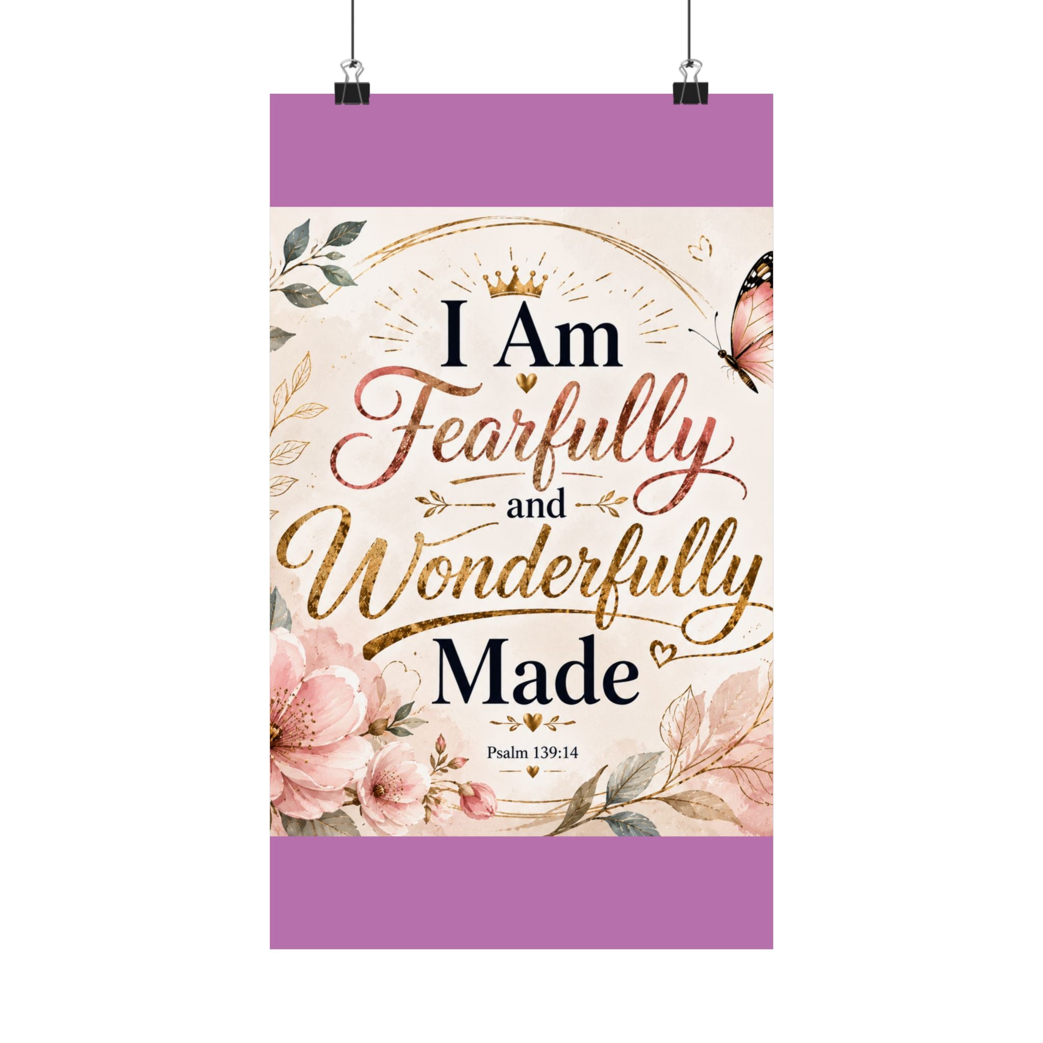Fearfully & Wonderfully Made Vertical Poster — Inspirational Christian Wall Art (Psalm 139:14)