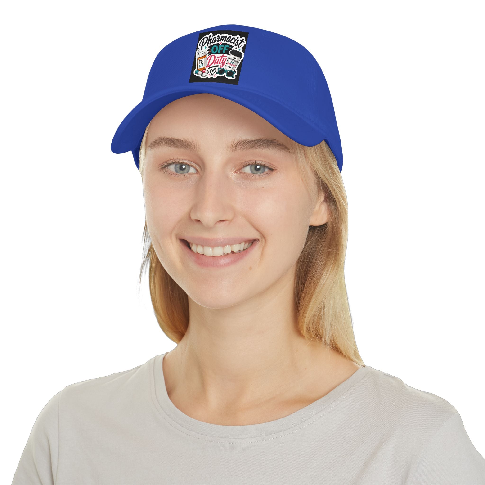 Pharmacist Off Duty Baseball Cap — Funny Pharmacist Hat with Pills & Script Patch