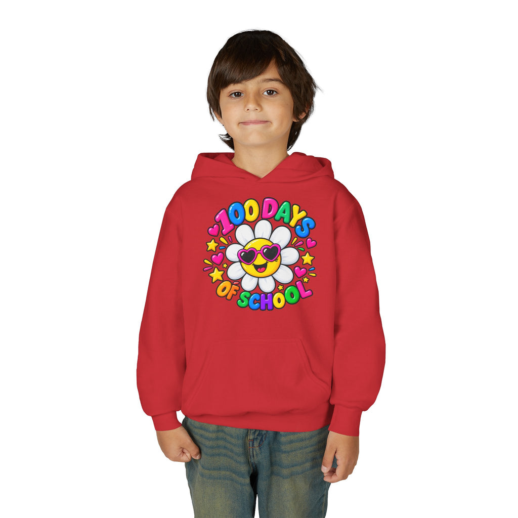 Youth Hoodie — “100 Days of School” Colorful Smiley Daisy Celebration