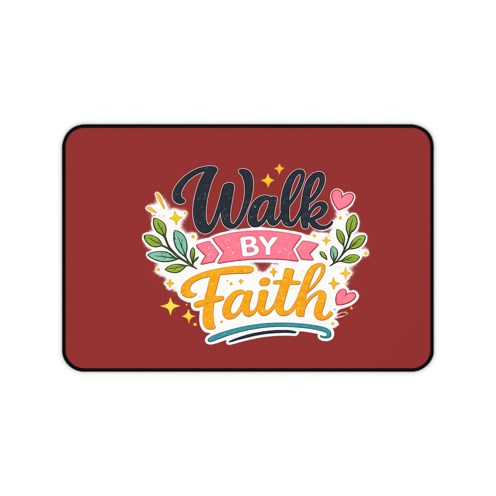 Walk By Faith Desk Mat — Inspirational Christian Desk Mat with Floral Typography