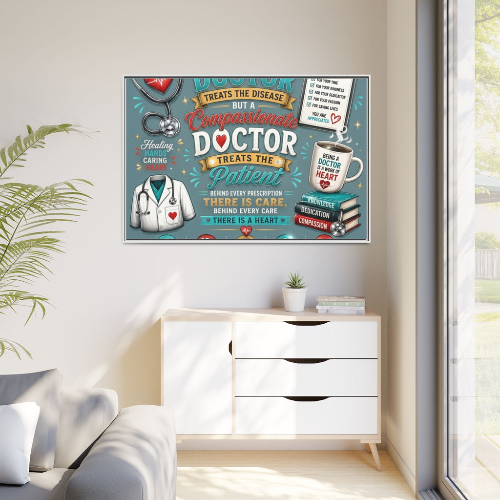 Framed Canvas Print — 'A Great Doctor Treats the Patient' Medical Tribute Wall Art