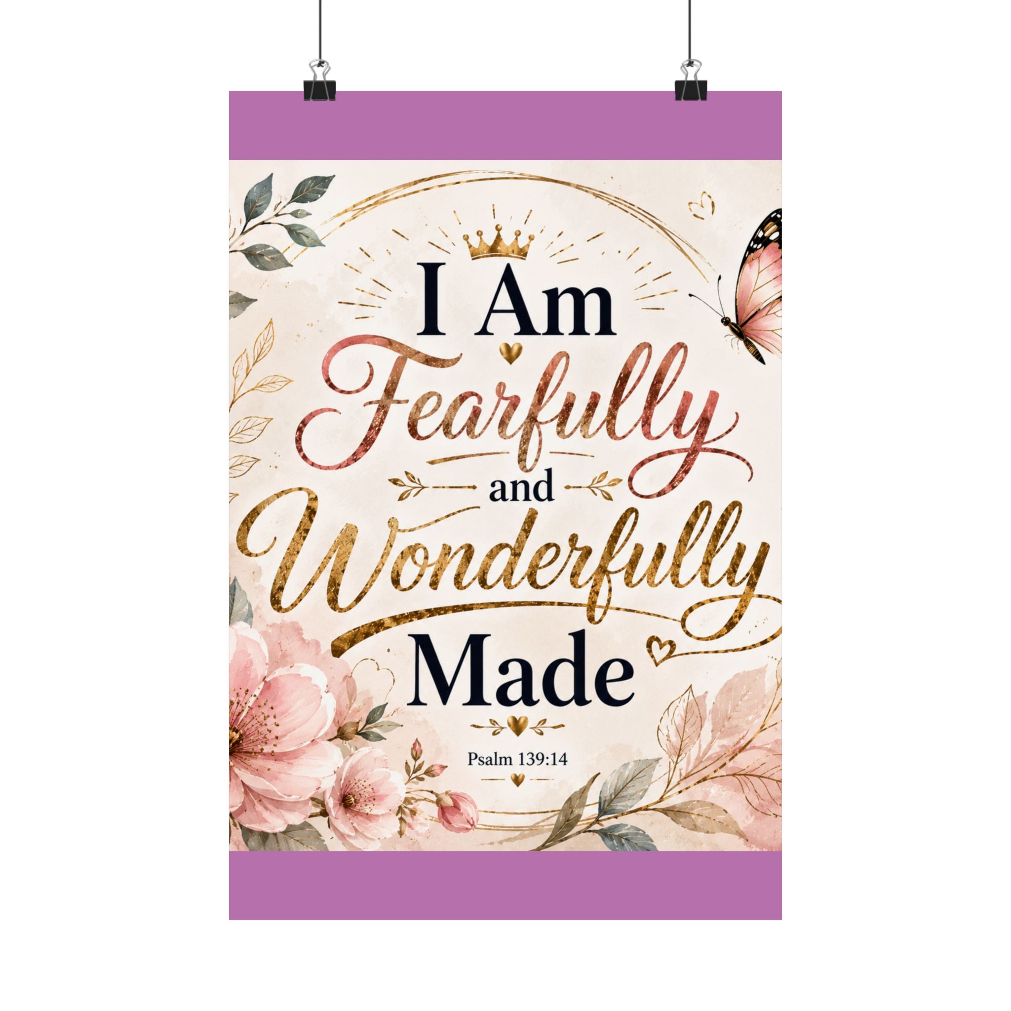 Fearfully & Wonderfully Made Vertical Poster — Inspirational Christian Wall Art (Psalm 139:14)