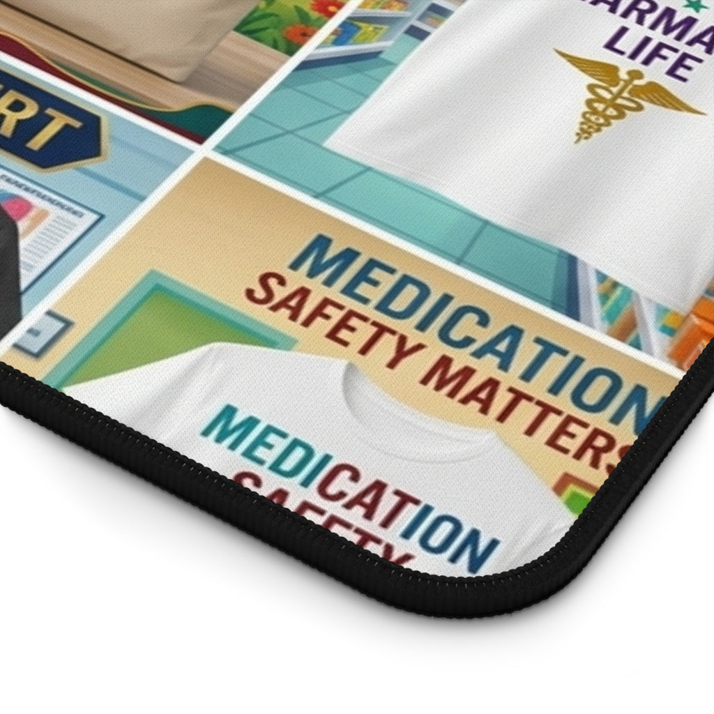 Pharmacist Desk Mat – Coffee & Rx Collage Mouse Pad for Pharmacy Students and Professionals