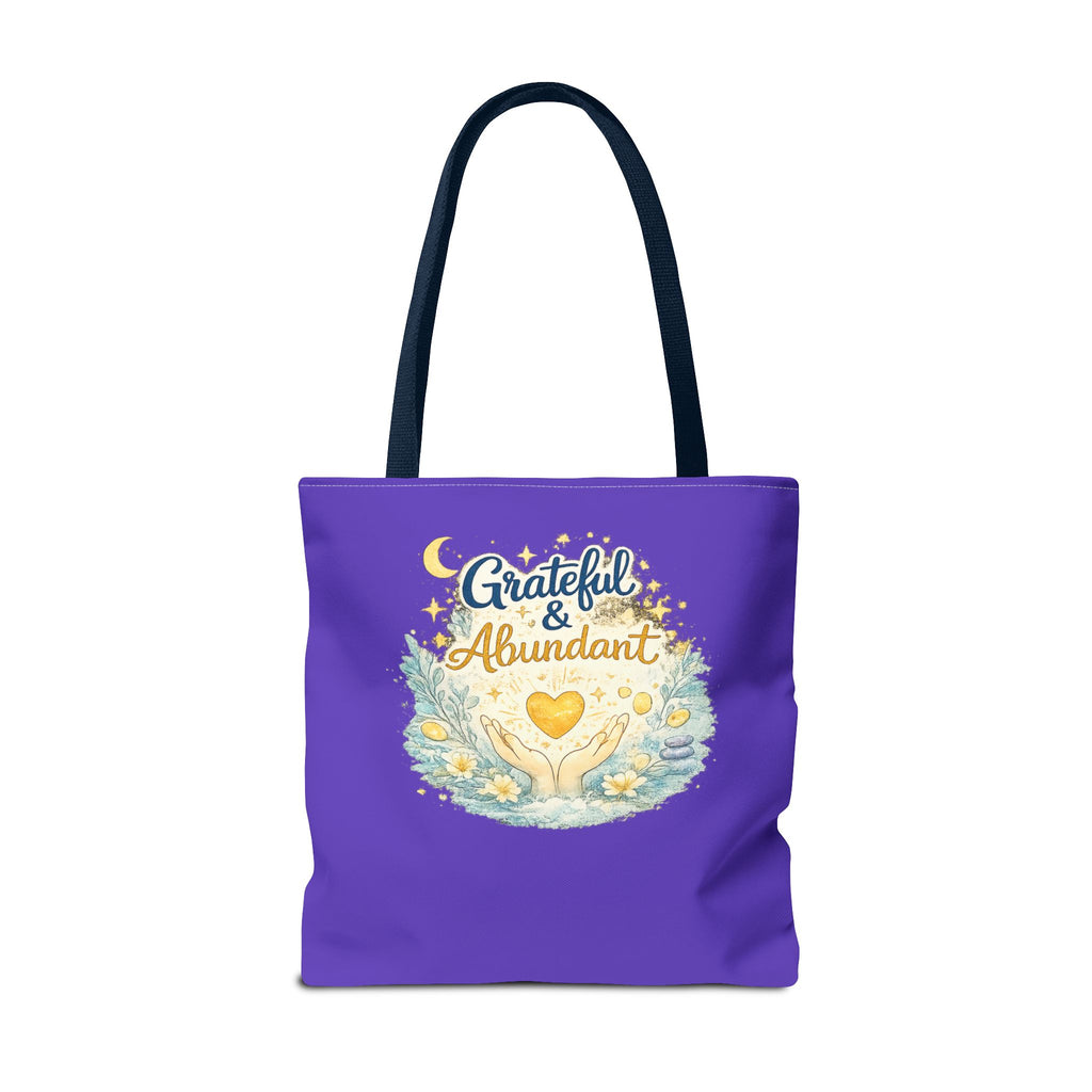 Grateful & Abundant Purple Tote Bag — Inspirational Everyday Shopper