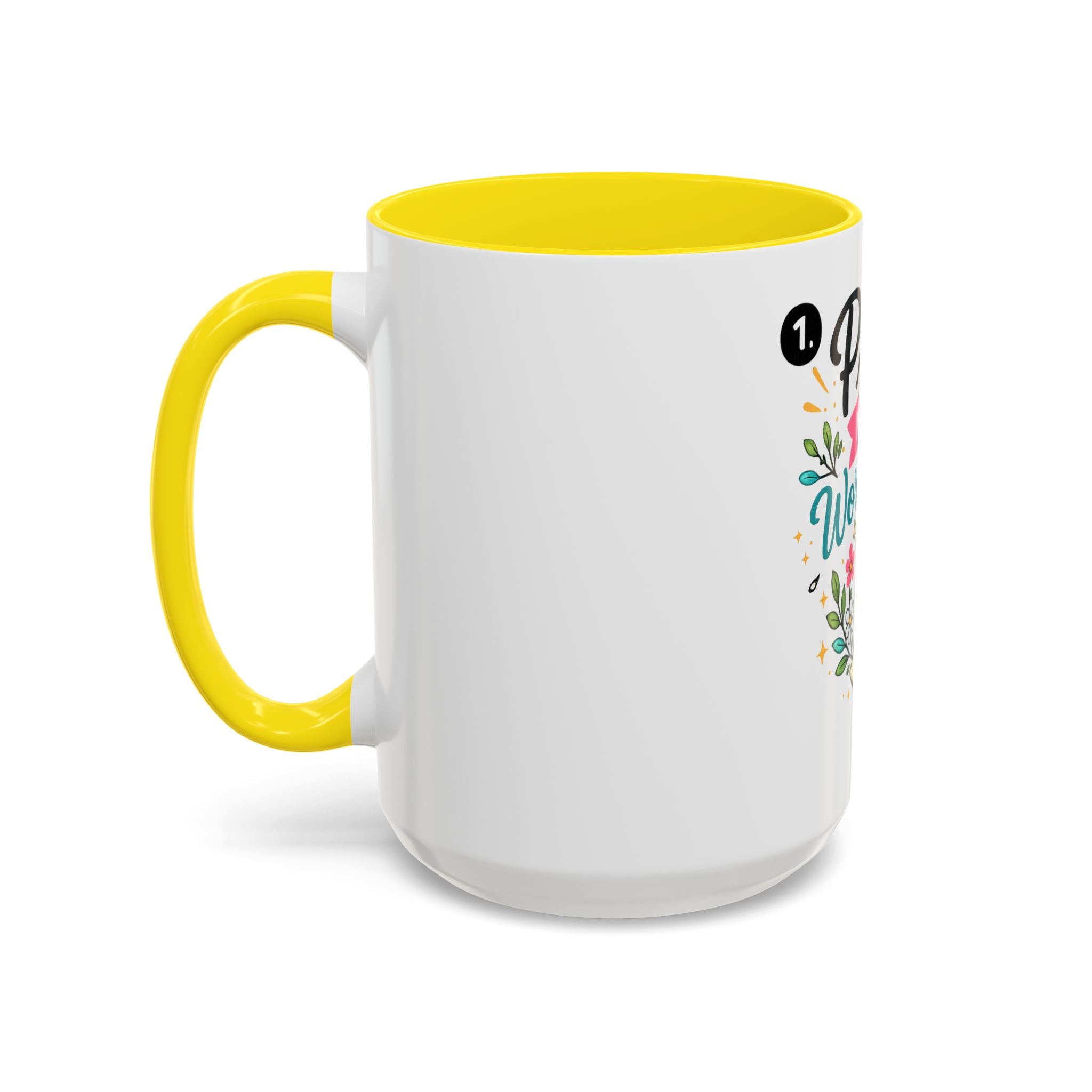 Pray More Worry Less Accent Coffee Mug — Inspirational Floral Prayer Gift (11/15oz)