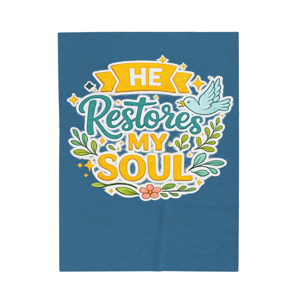 Plush Blanket - "He Restores My Soul" Christian Fleece Throw