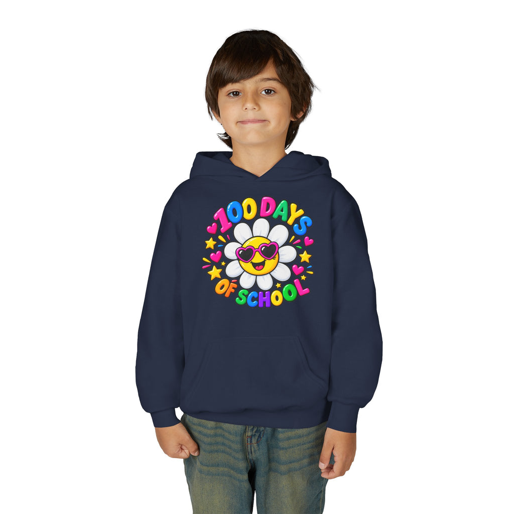 Youth Hoodie — “100 Days of School” Colorful Smiley Daisy Celebration