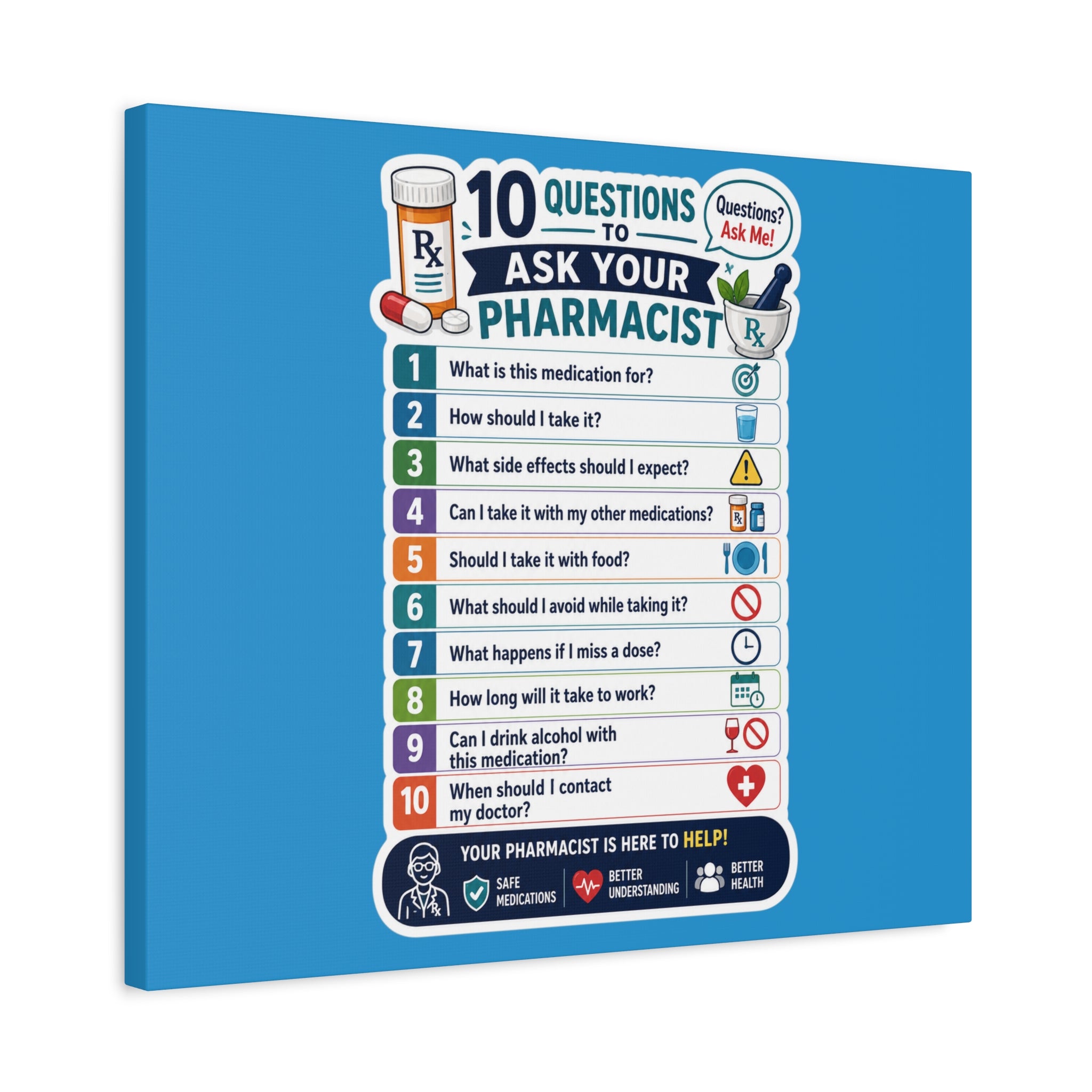 Pharmacist Questions Canvas Print — "10 Questions to Ask Your Pharmacist"