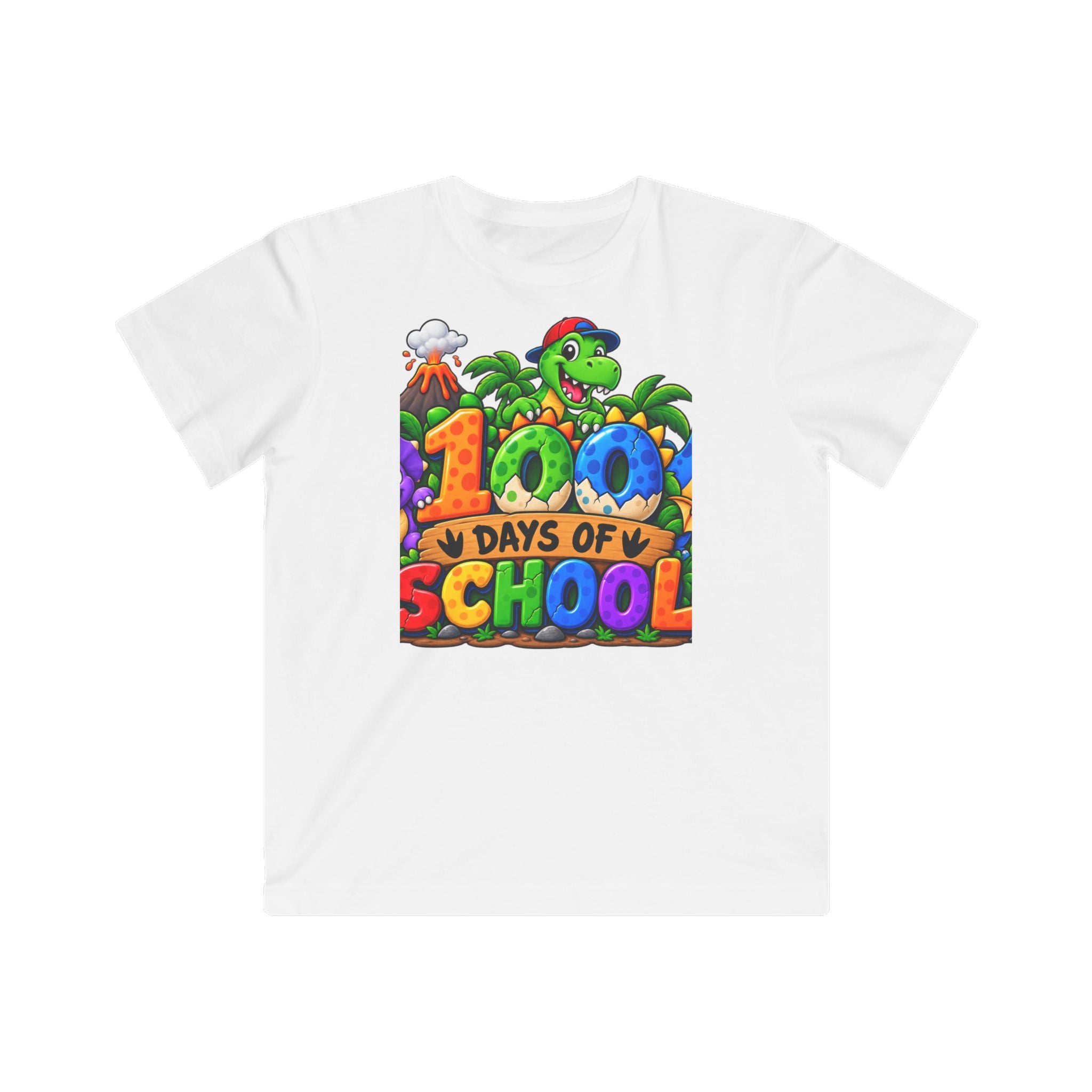 Kids 100 Days of School T-Shirt – Colorful Dino Celebration Tee