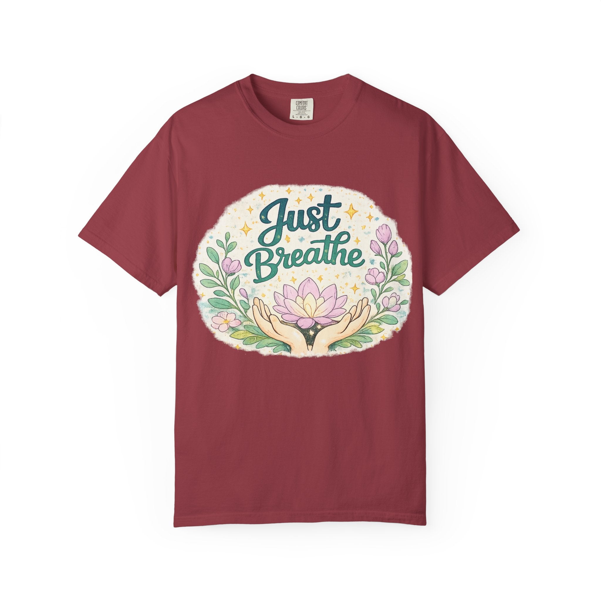 Just Breathe T-Shirt — Floral Lotus Mindfulness Tee