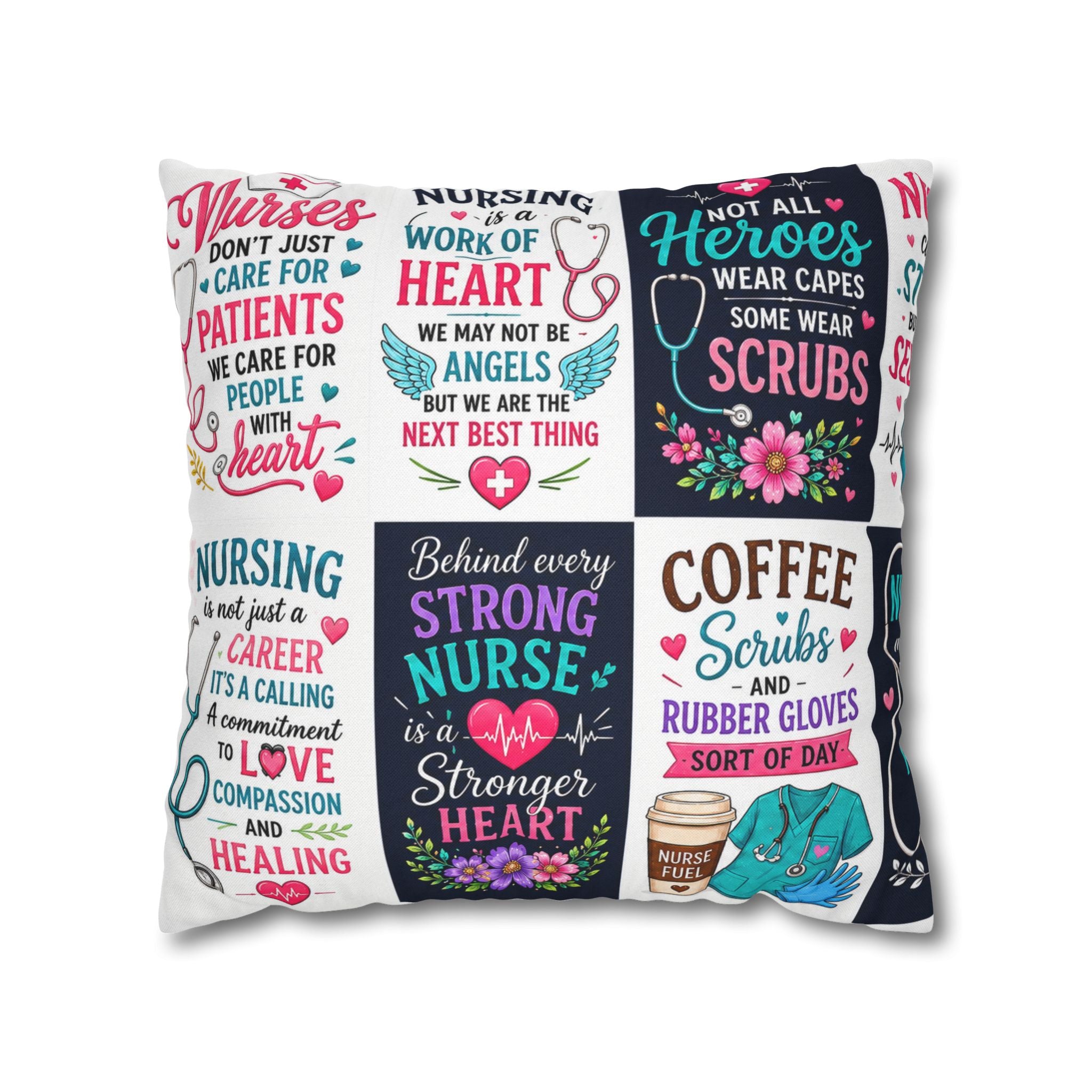Nurse Quotes Patchwork Square Pillowcase — Inspirational Nursing Gifts