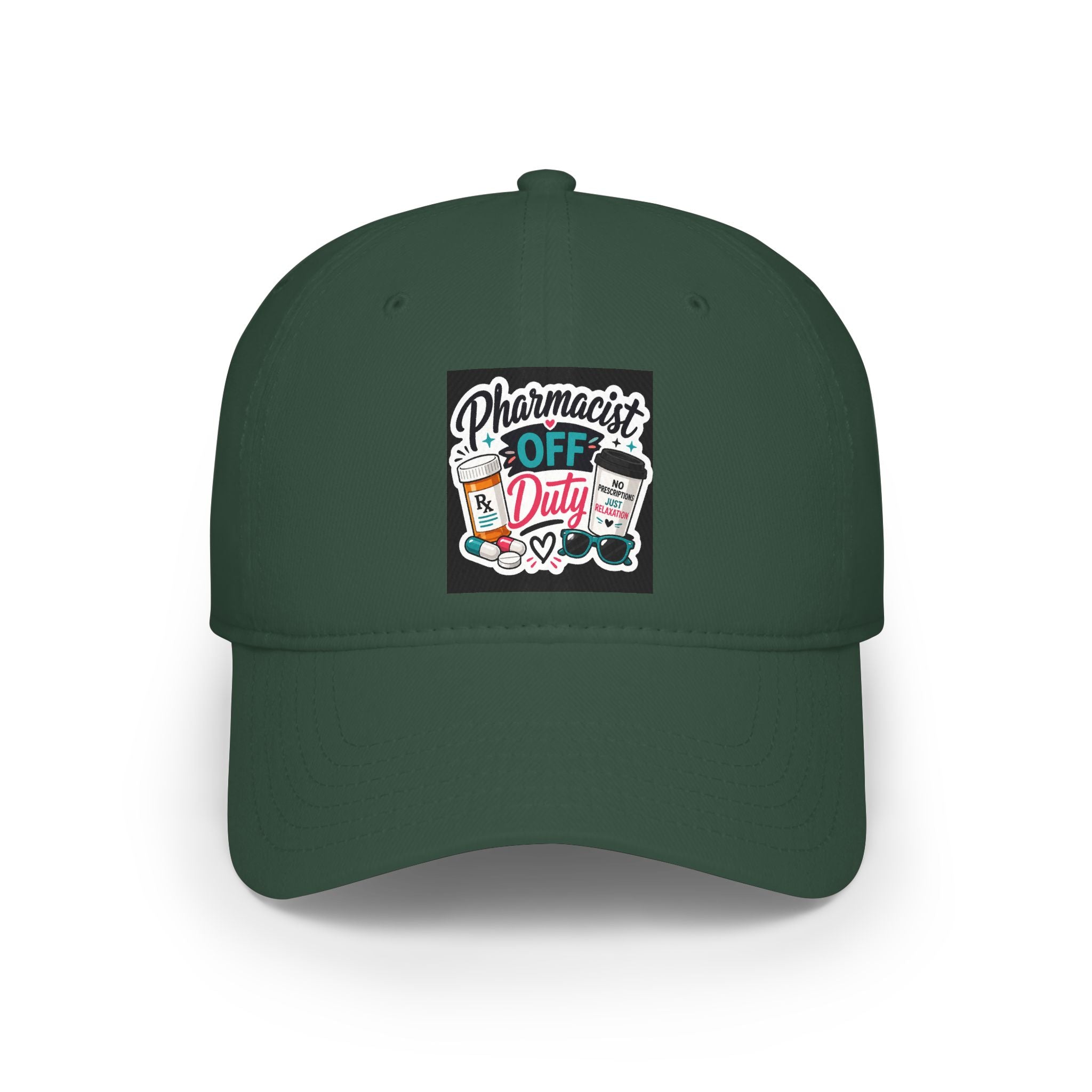 Pharmacist Off Duty Baseball Cap — Funny Pharmacist Hat with Pills & Script Patch