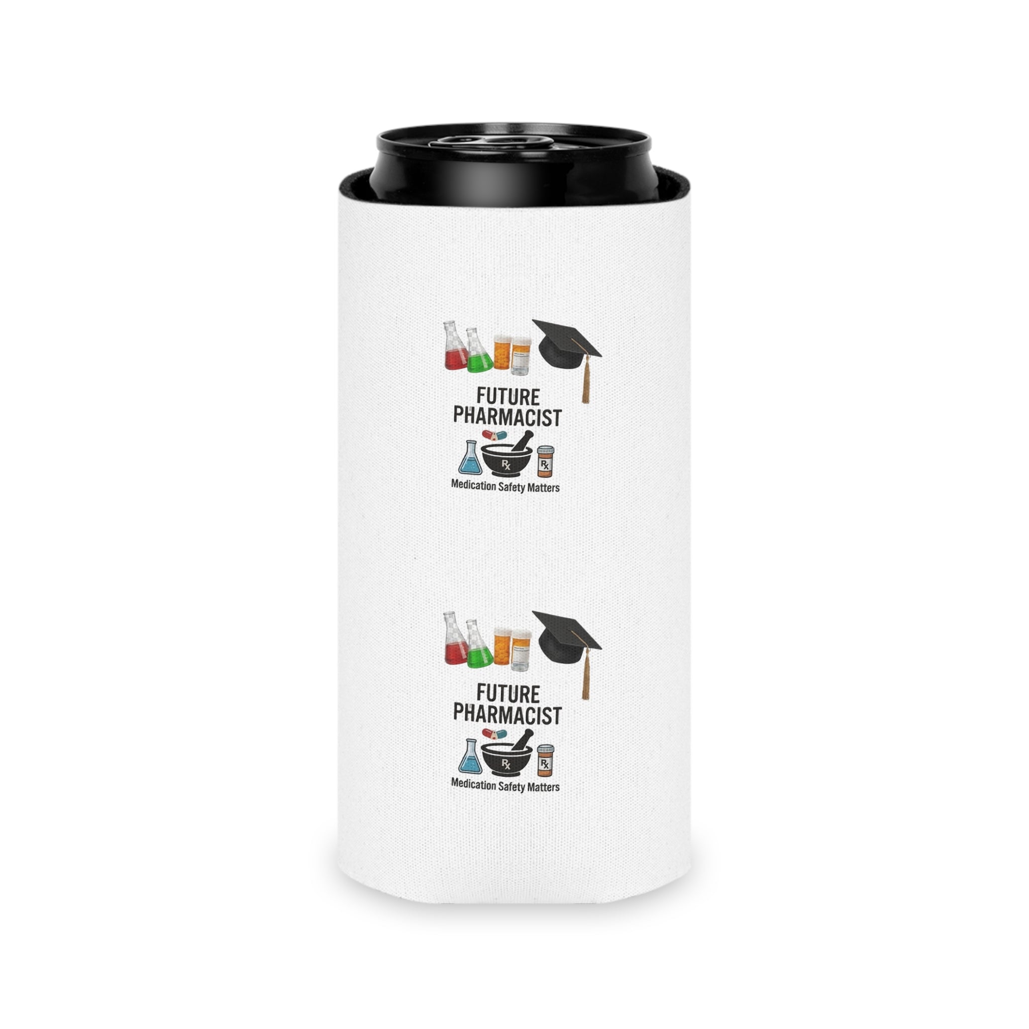 Future Pharmacist Can Cooler – Graduation Gift Can Cooler with Cap & Pharmacy Icons