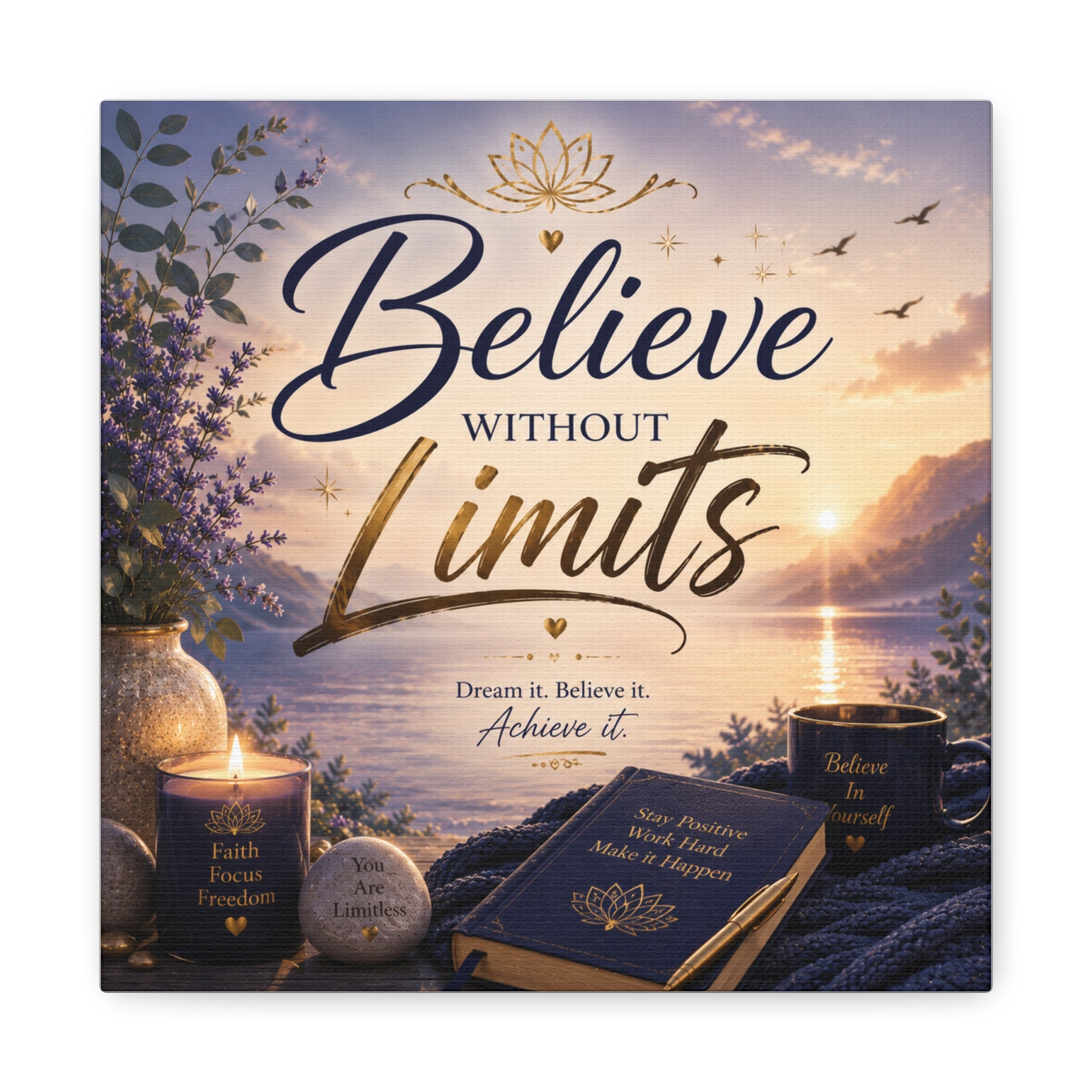 Believe Without Limits Canvas Wall Art – Inspirational Stretched Matte Print