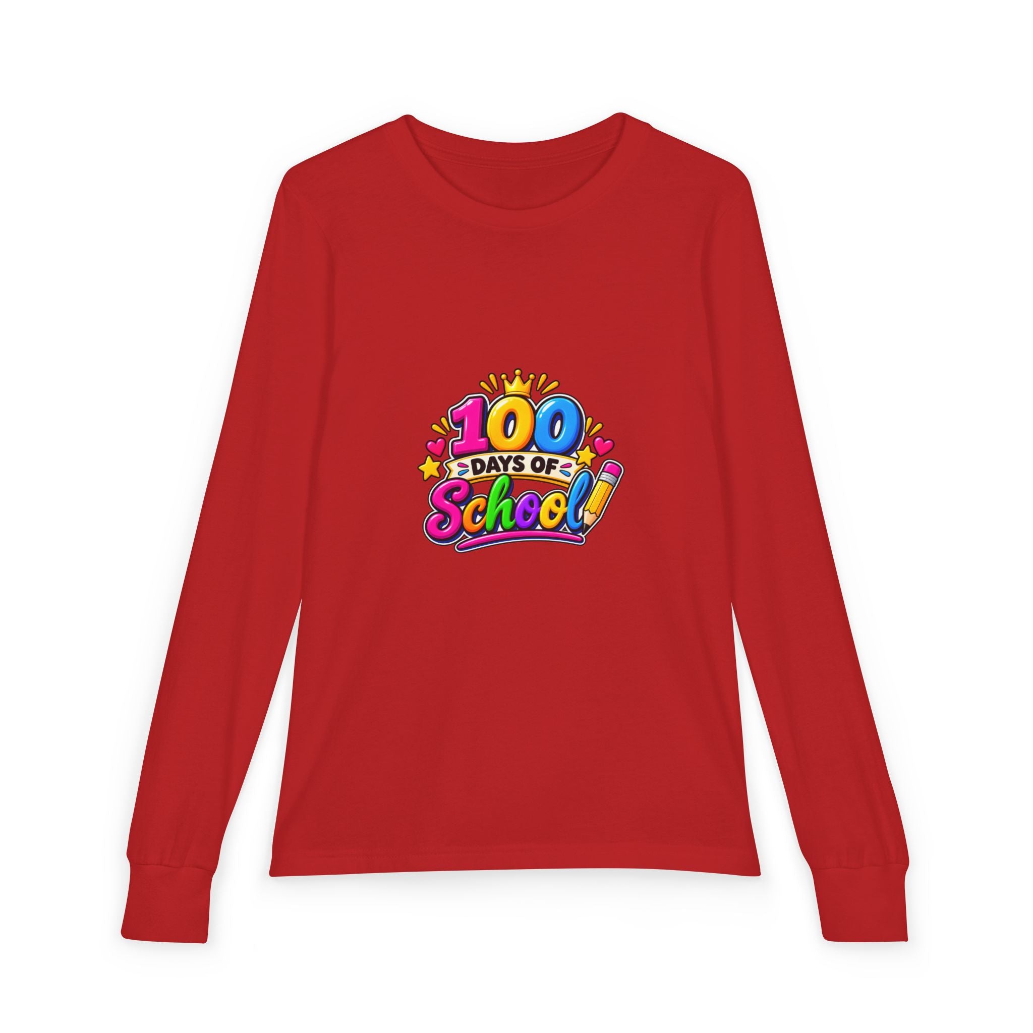 100 Days of School Youth Long Sleeve Tee — Colorful Celebration Shirt for Kids
