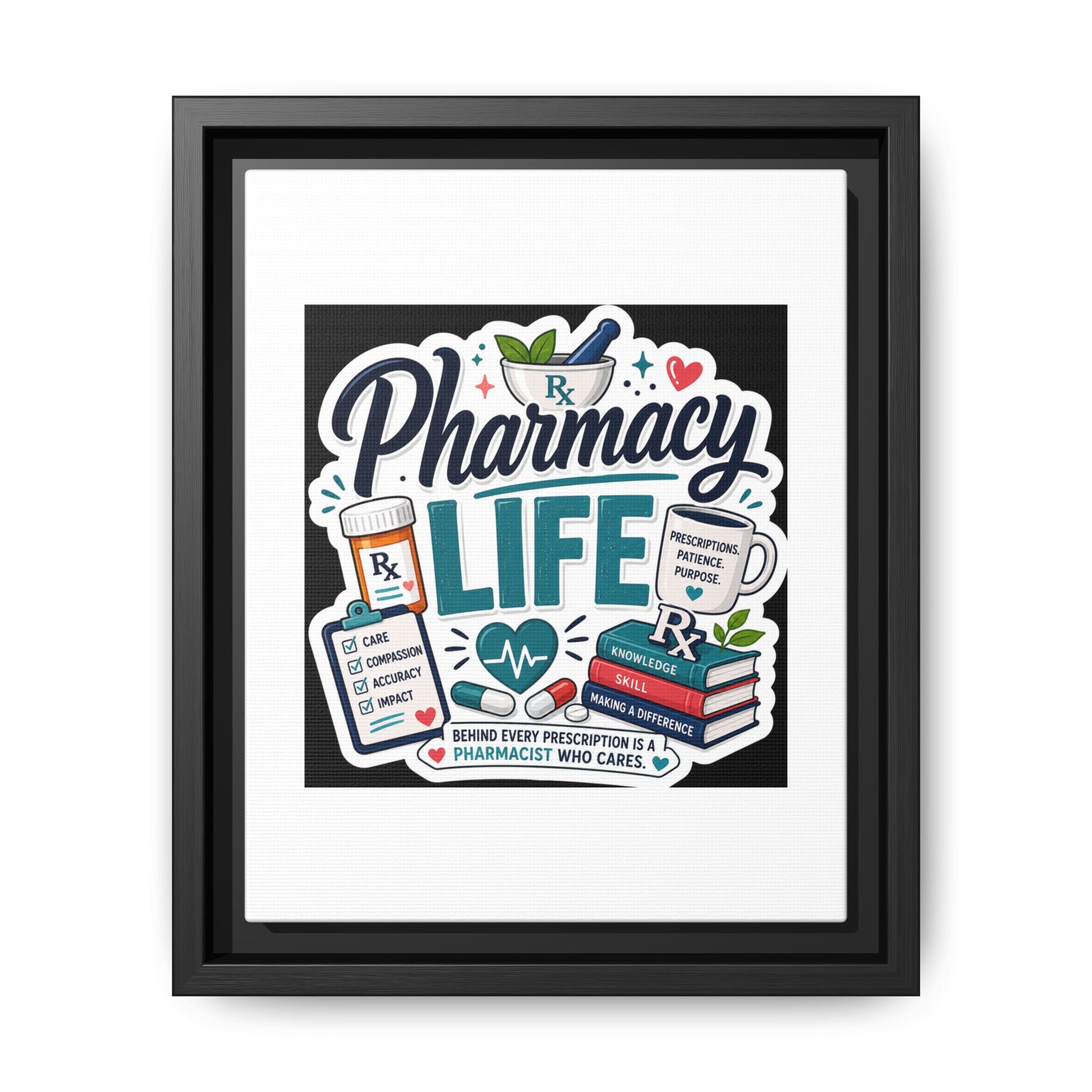 Pharmacy Life Framed Canvas Art — Colorful Pharmacist Wall Decor