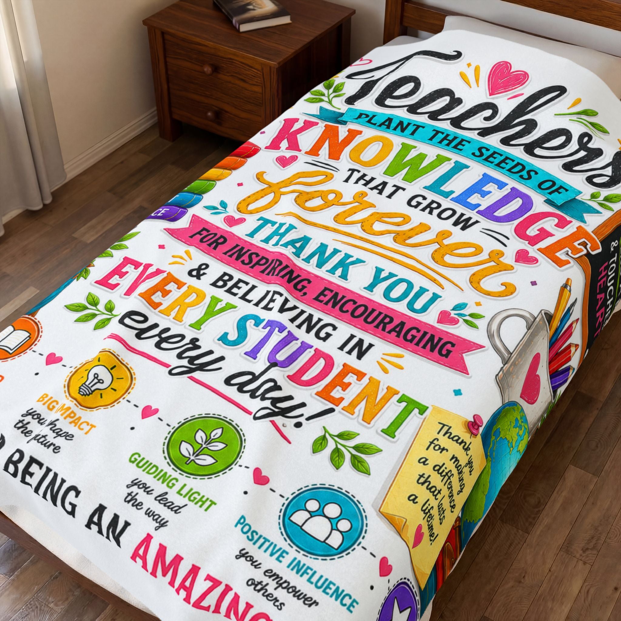 Teacher Thank You Velveteen Plush Blanket — "Teachers Plant the Seeds of Knowledge That Grow Forever"