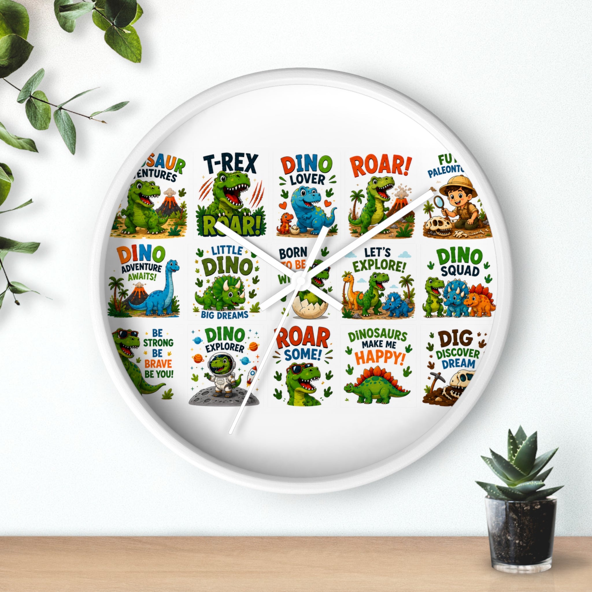 Dinosaur Kids Wall Clock — Colorful Roar & Dino Explorer Design