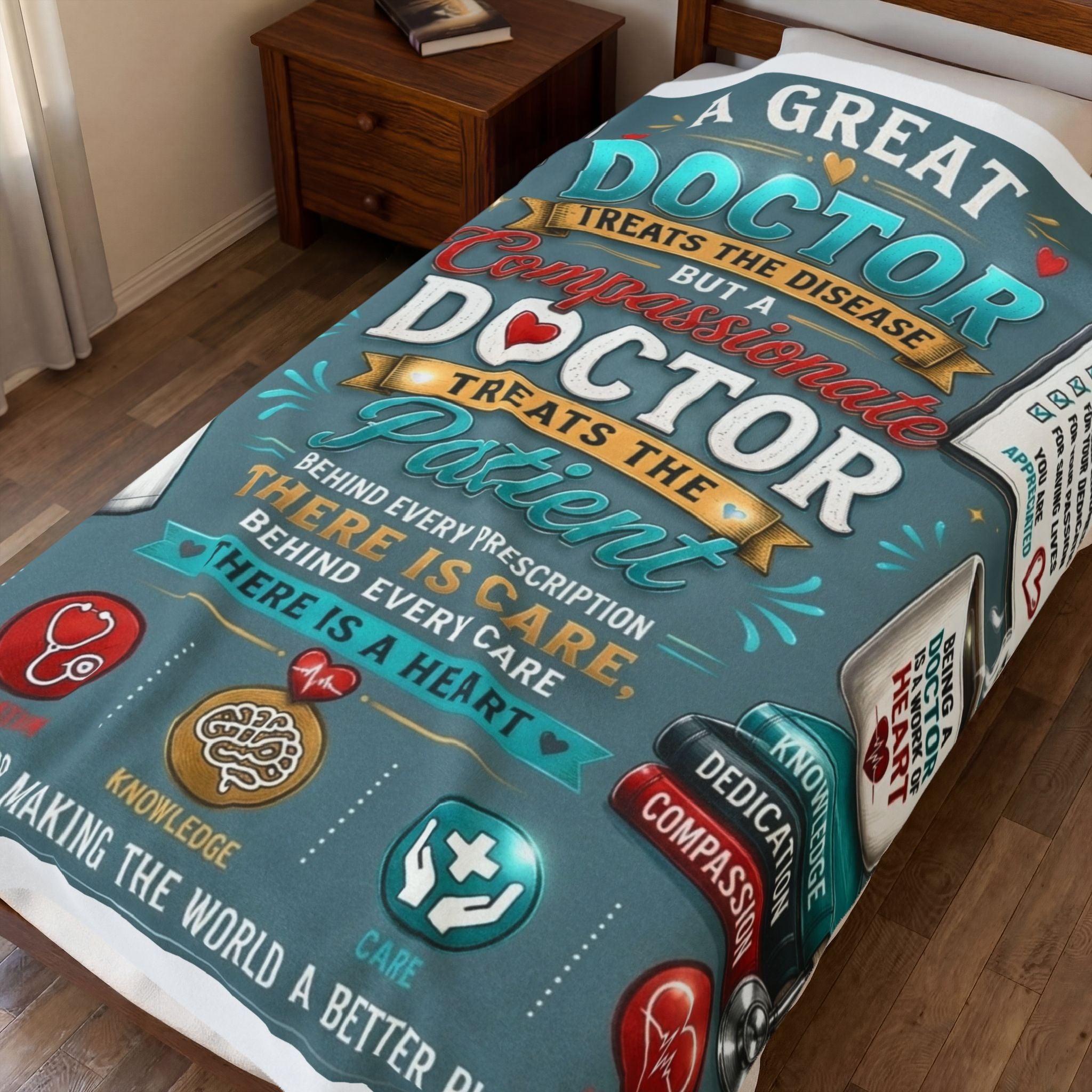 Compassionate Doctor Velveteen Plush Blanket — "A Great Doctor Treats the Disease" Tribute Throw