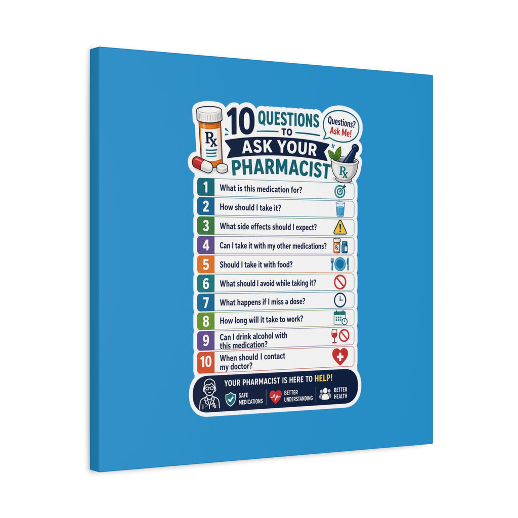 Pharmacist Questions Canvas Print — "10 Questions to Ask Your Pharmacist"