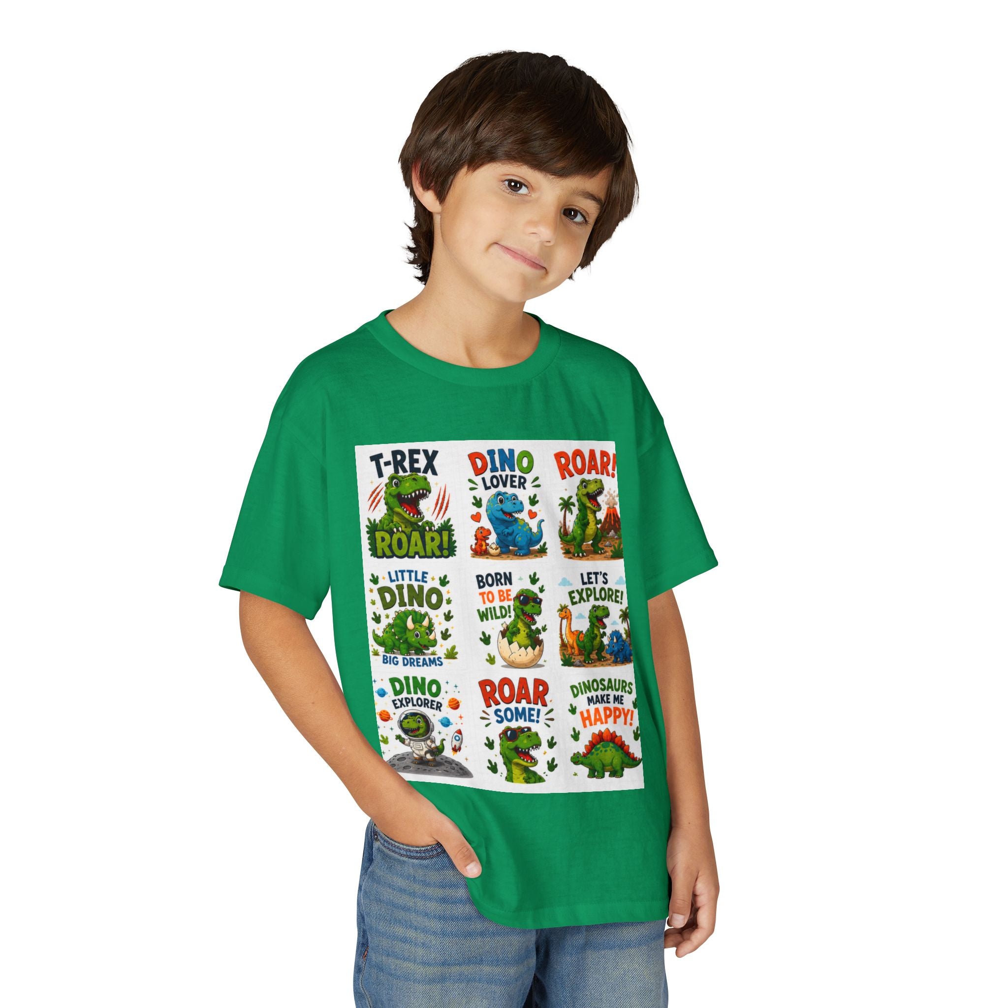 Kids Dinosaur T-Shirt — Cute Dino Quotes & Cartoon Grid Design