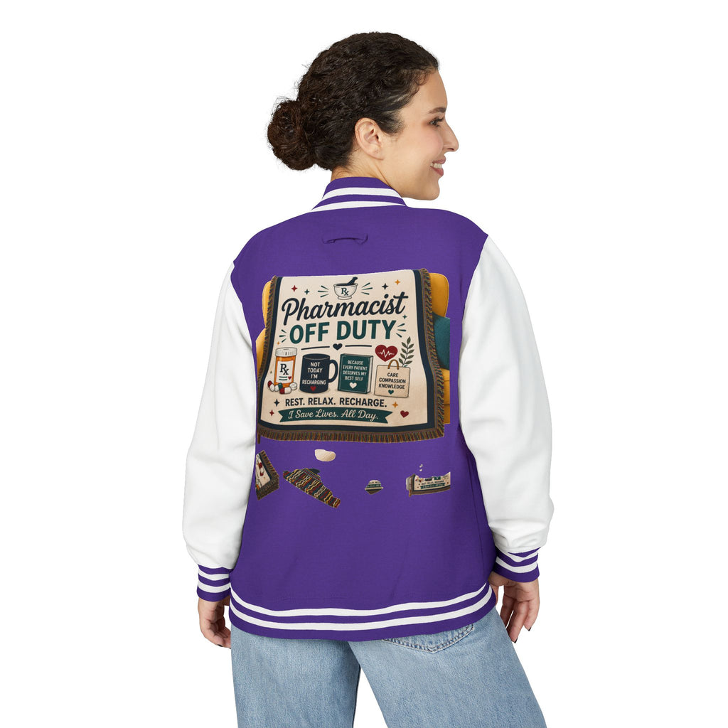 Letterman Jacket — 'Pharmacist Off Duty' Retro Patch Design