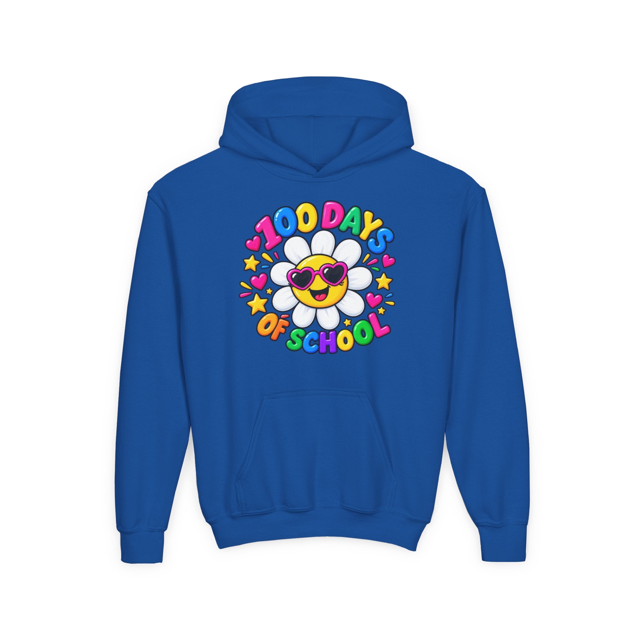 Youth Hoodie — “100 Days of School” Colorful Smiley Daisy Celebration