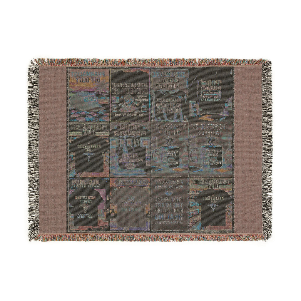 Vintage Travel Poster Woven Blanket — Retro Beach & City Collage Throw — A Great Gift for Pharmacists