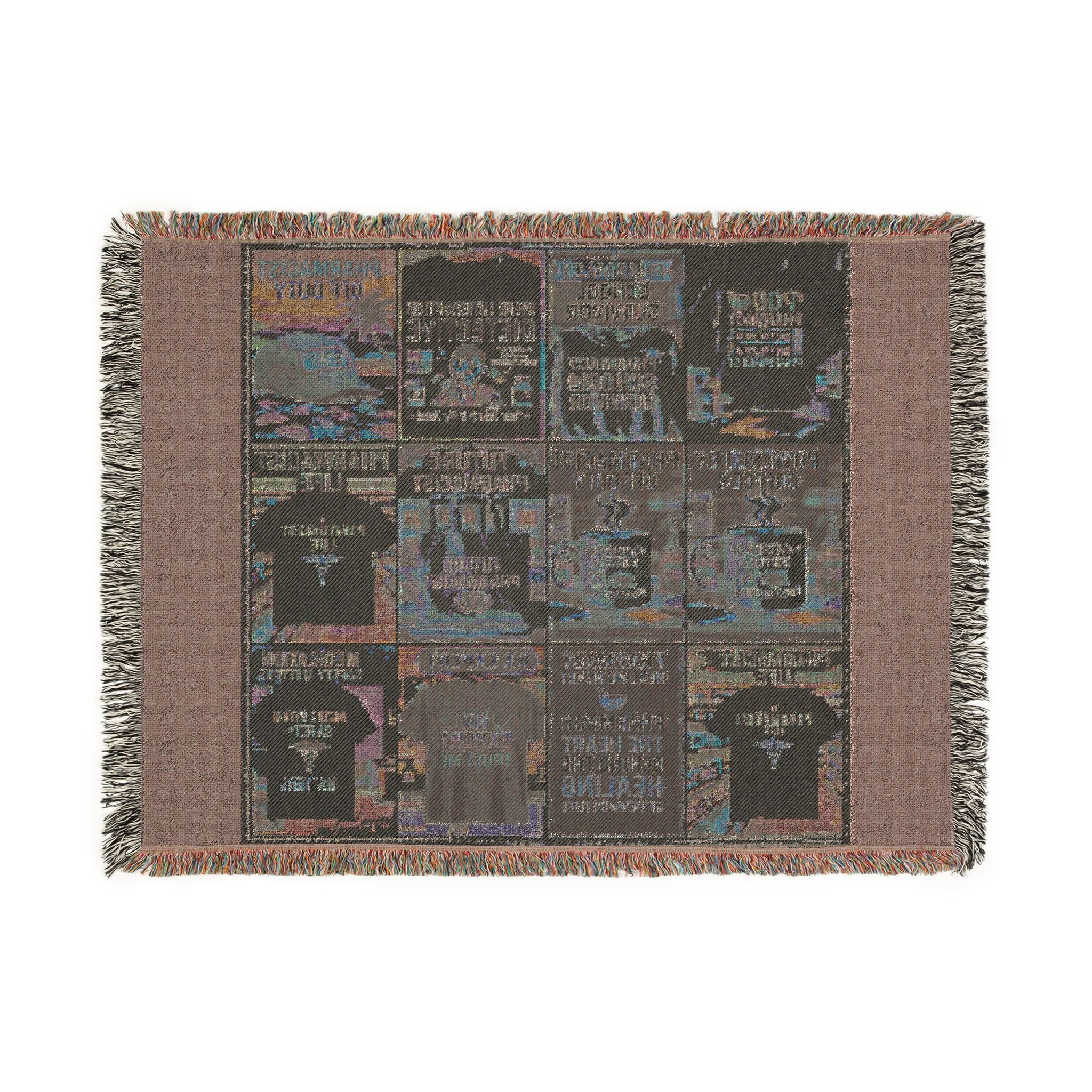 Vintage Travel Poster Woven Blanket — Retro Beach & City Collage Throw — A Great Gift for Pharmacists