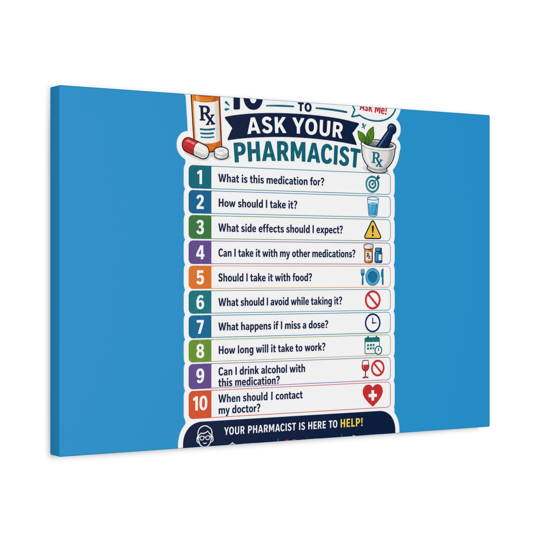 Pharmacist Questions Canvas Print — "10 Questions to Ask Your Pharmacist"