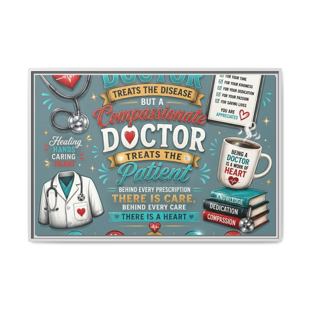 Framed Canvas Print — 'A Great Doctor Treats the Patient' Medical Tribute Wall Art