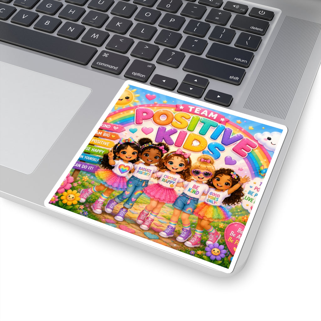 Positive Kids Kiss-Cut Sticker — Colorful Team Positive Rainbow Design