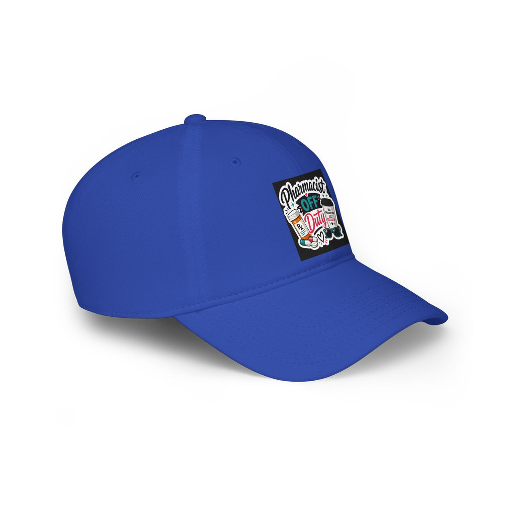 Pharmacist Off Duty Baseball Cap — Funny Pharmacist Hat with Pills & Script Patch