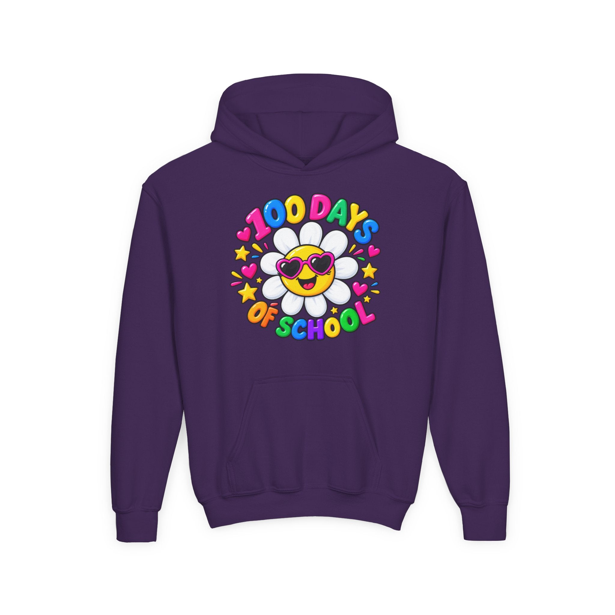 Youth Hoodie — “100 Days of School” Colorful Smiley Daisy Celebration