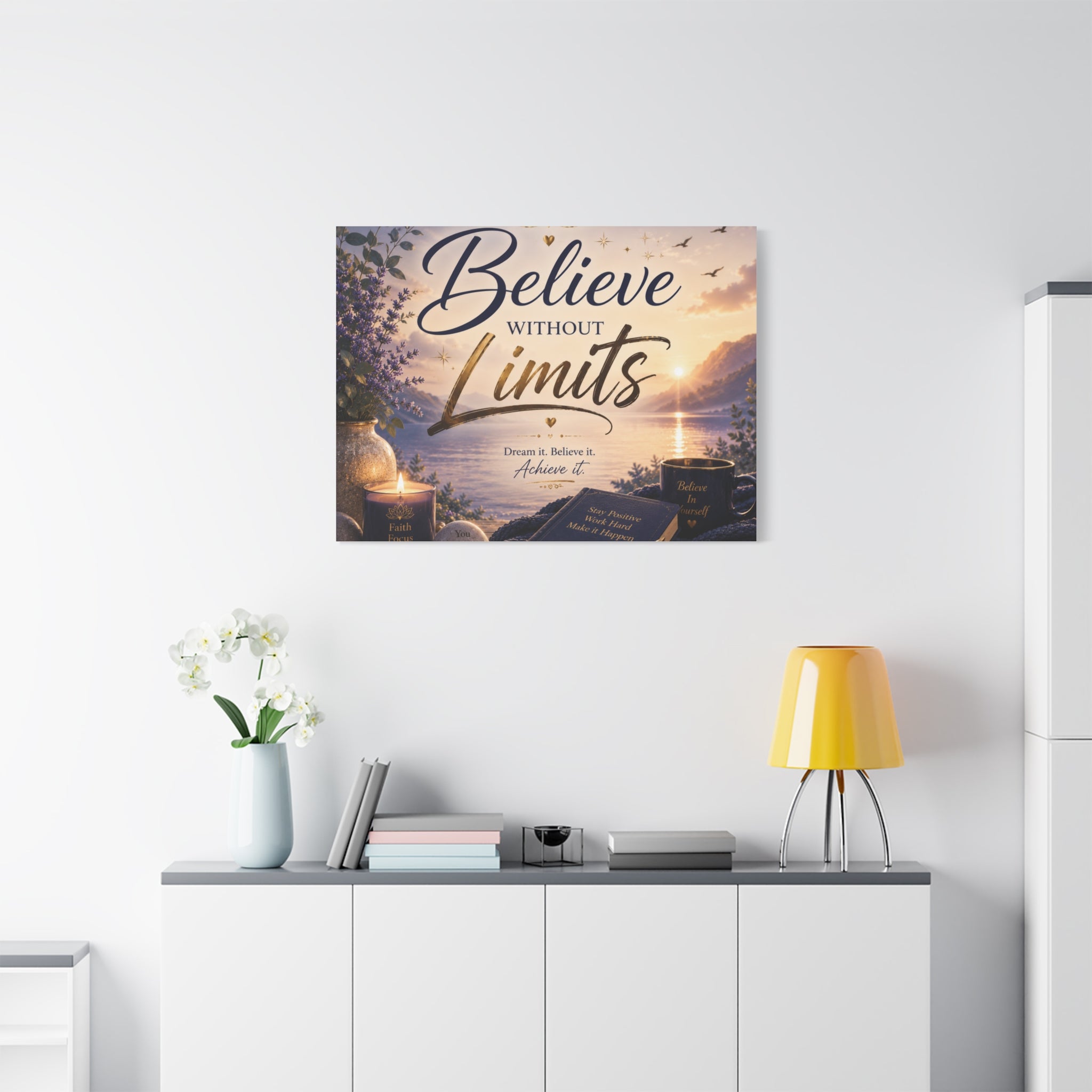 Believe Without Limits Canvas Wall Art – Inspirational Stretched Matte Print