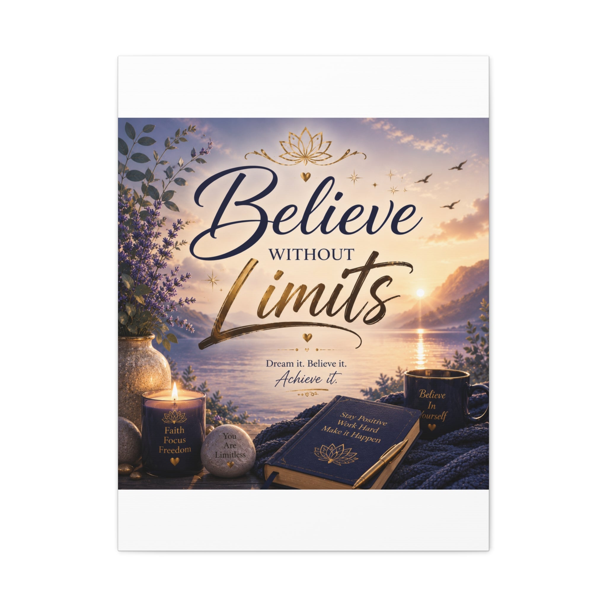 Believe Without Limits Canvas Wall Art – Inspirational Stretched Matte Print