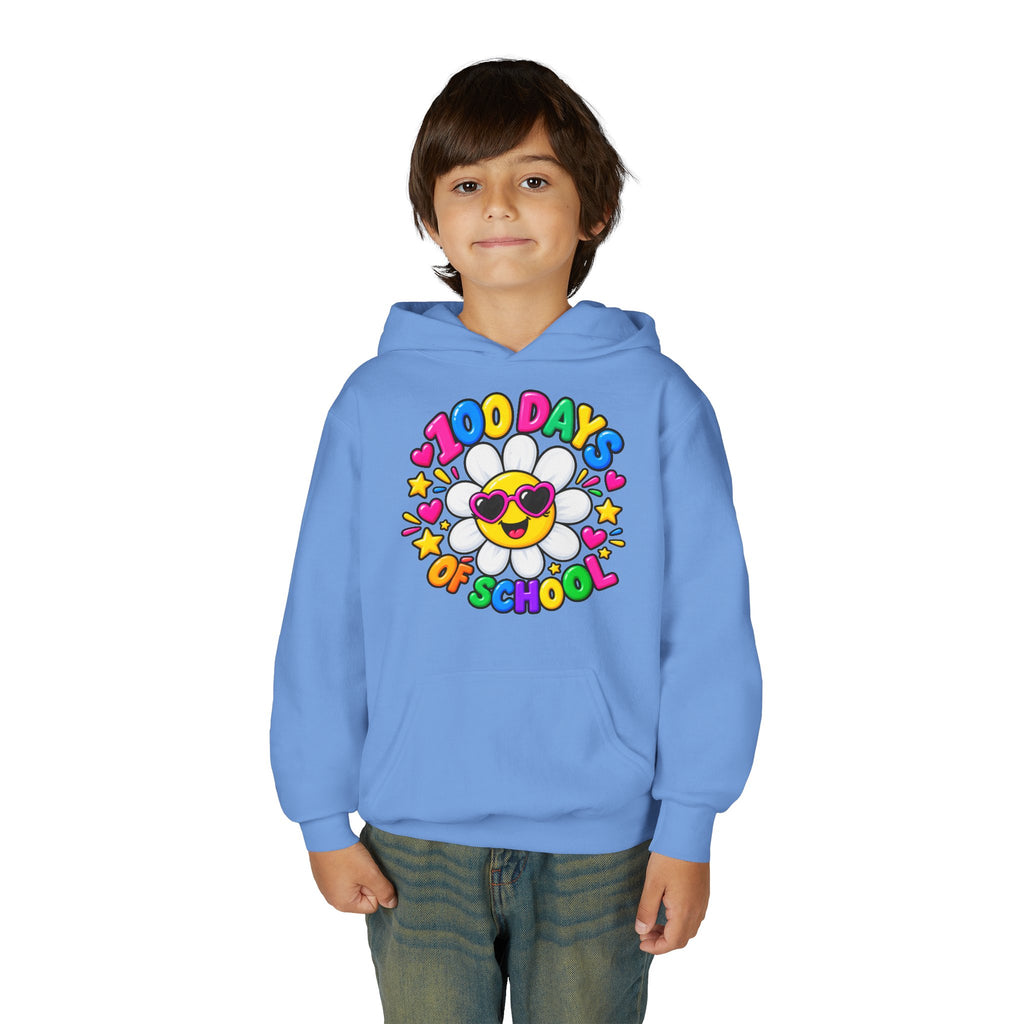 Youth Hoodie — “100 Days of School” Colorful Smiley Daisy Celebration