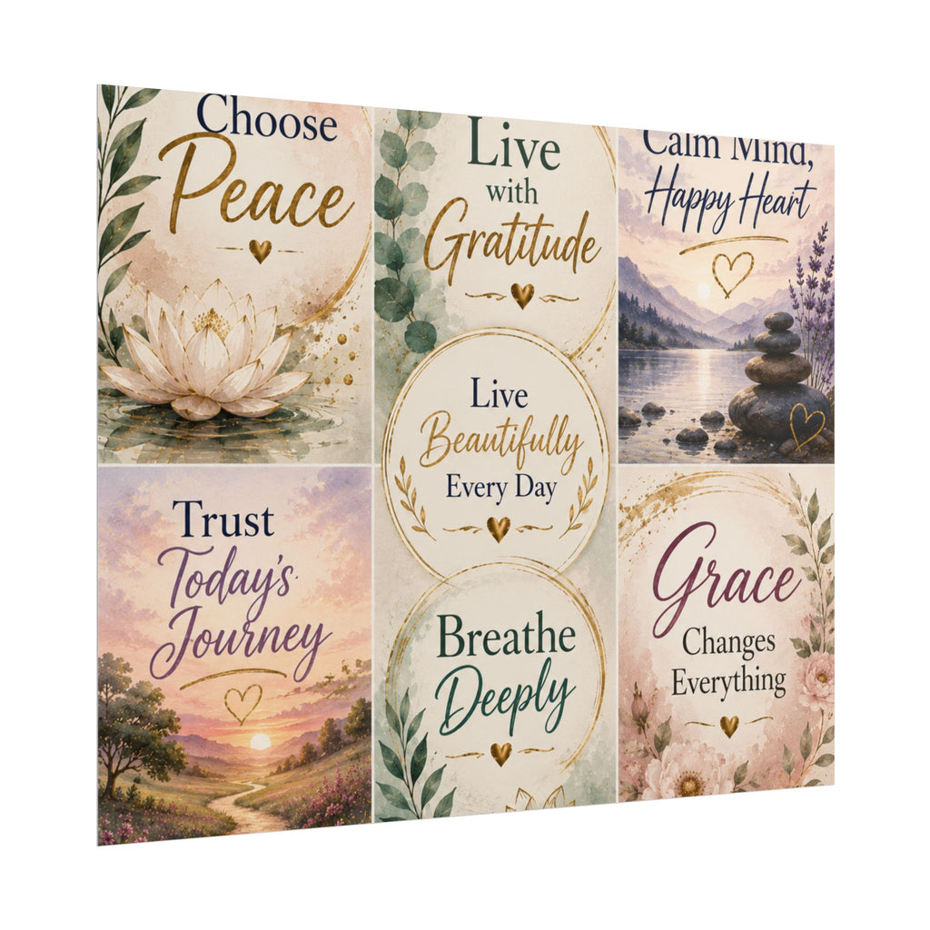 Rolled Poster - Inspirational Wall Art Set: "Choose Peace / Live with Gratitude / Calm Mind, Happy Heart / Trust Today's Journey / [...]