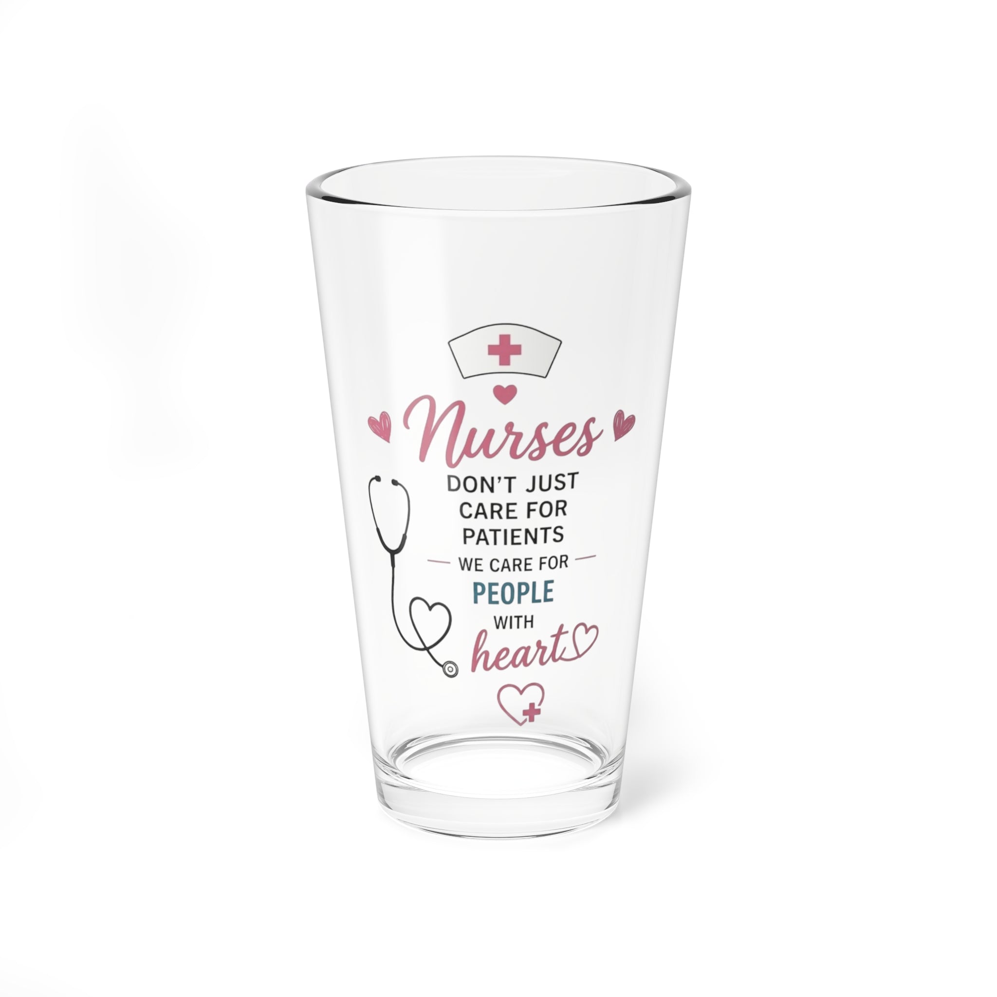 Mixing Glass — "Nurses: We Care for People with Heart" 16oz Gift Glass