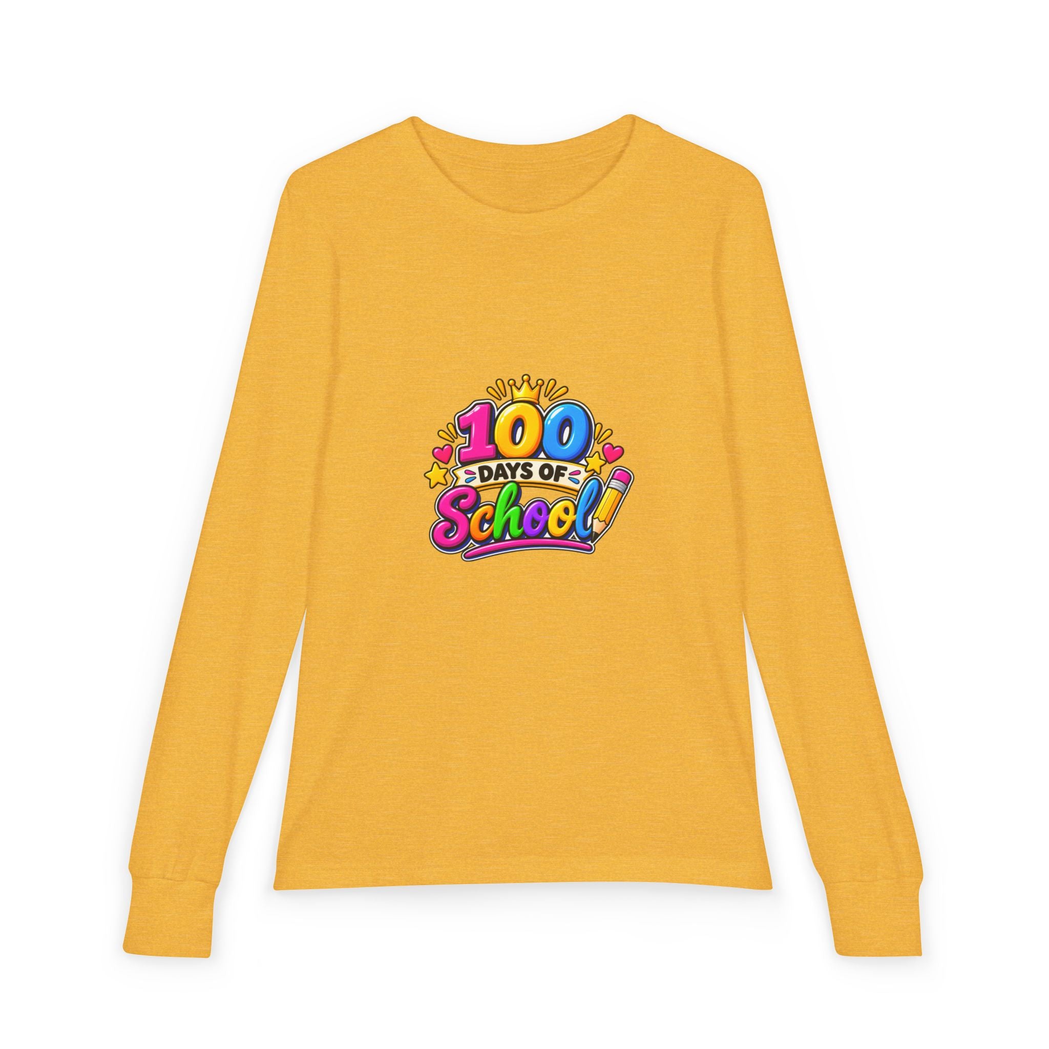 100 Days of School Youth Long Sleeve Tee — Colorful Celebration Shirt for Kids