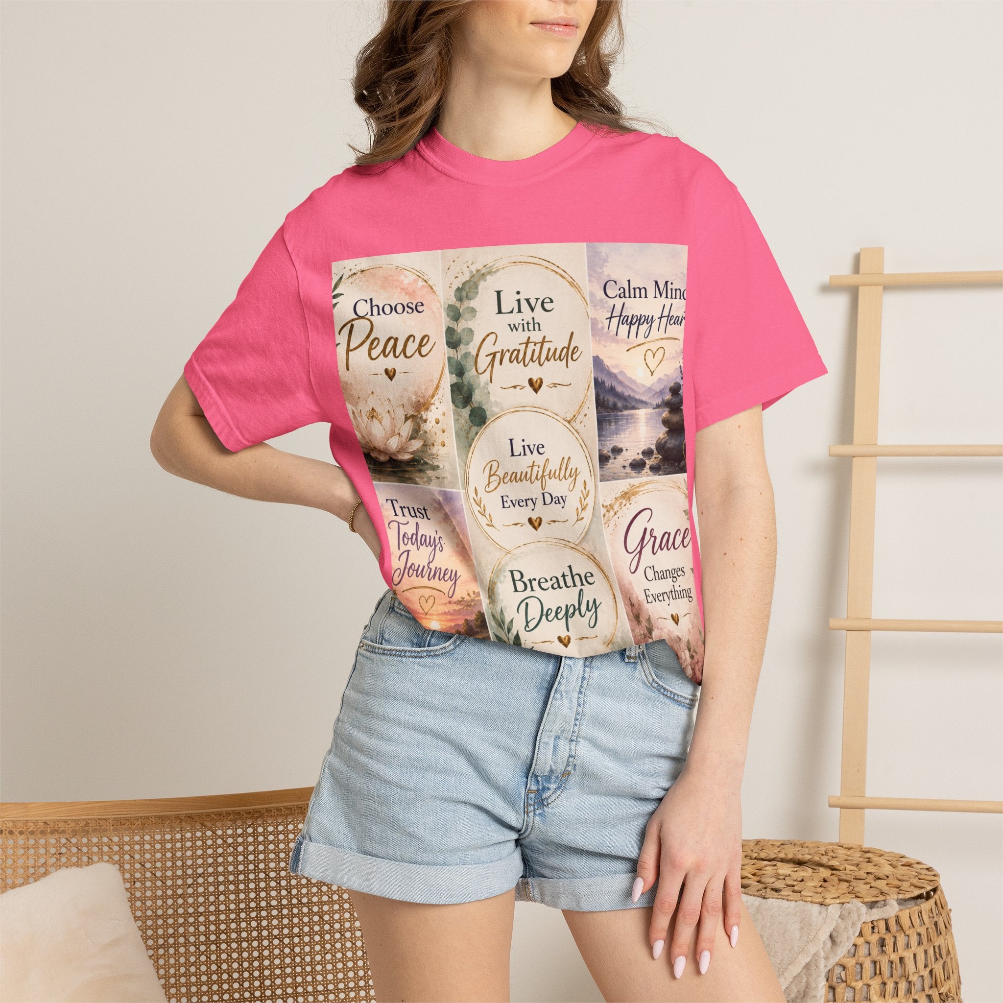Inspirational Quote T-Shirt — Choose Peace, Live with Gratitude, Breathe Deeply