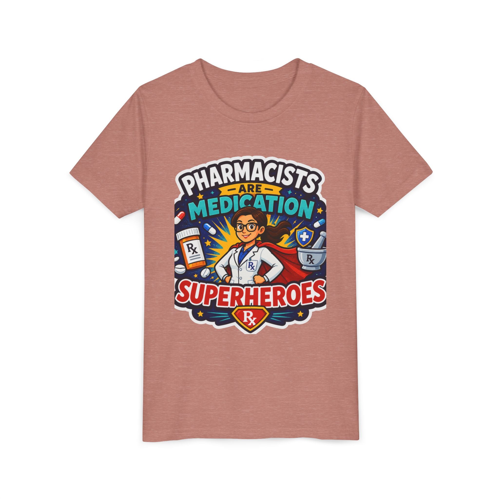 Youth Tee — "Pharmacists Are Medication Superheroes" Cartoon Pharmacy Shirt
