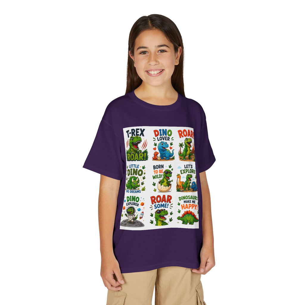Kids Dinosaur T-Shirt — Cute Dino Quotes & Cartoon Grid Design