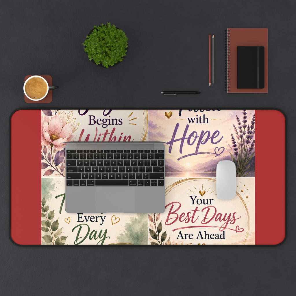 Inspirational Desk Mat — Joy Begins Within, Filled with Hope, Thankful Every Day, Your Best Days Are Ahead