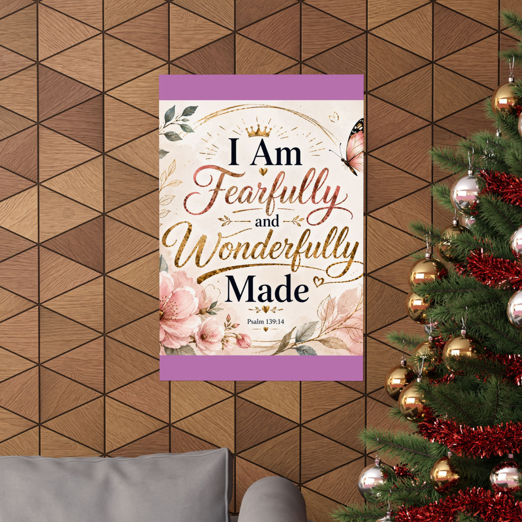 Fearfully & Wonderfully Made Vertical Poster — Inspirational Christian Wall Art (Psalm 139:14)