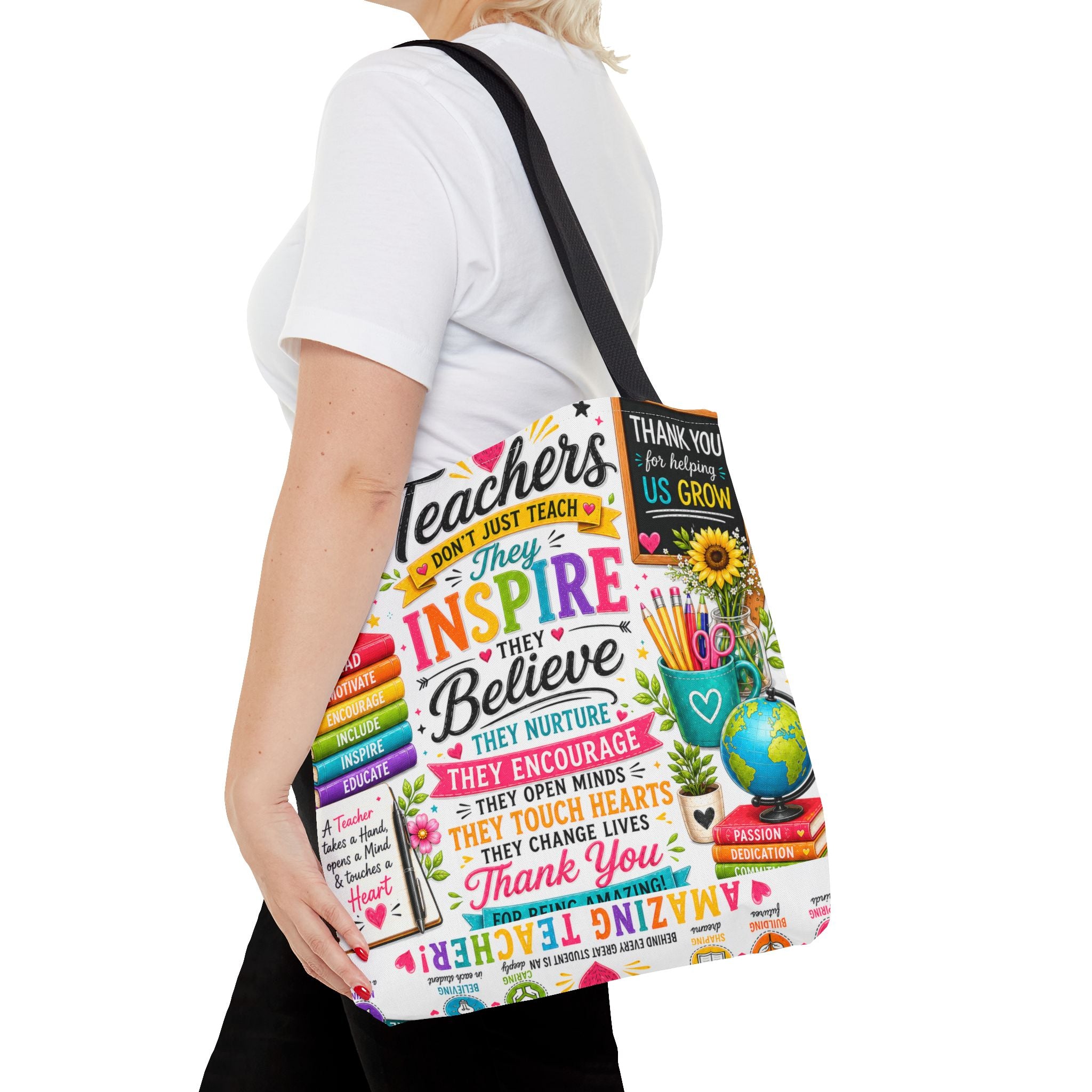 Teacher Appreciation Tote Bag — 'Teachers Inspire, They Believe' All-Over-Print Gift Tote