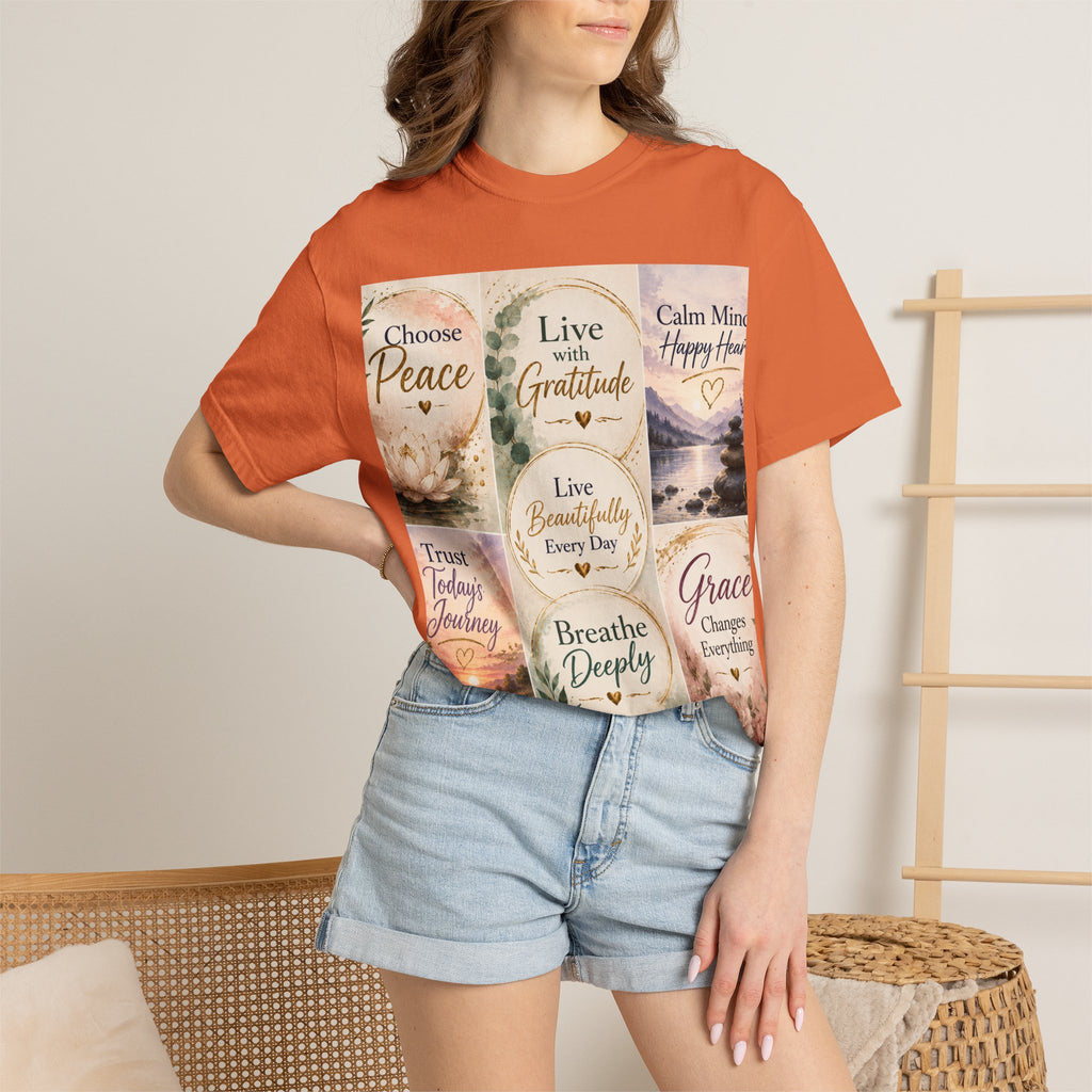 Inspirational Quote T-Shirt — Choose Peace, Live with Gratitude, Breathe Deeply
