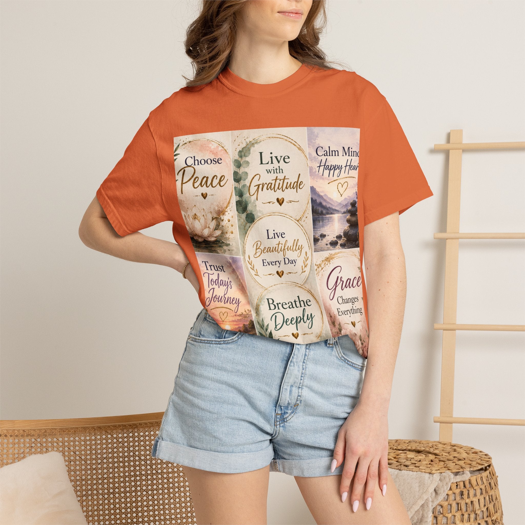 Inspirational Quote T-Shirt — Choose Peace, Live with Gratitude, Breathe Deeply